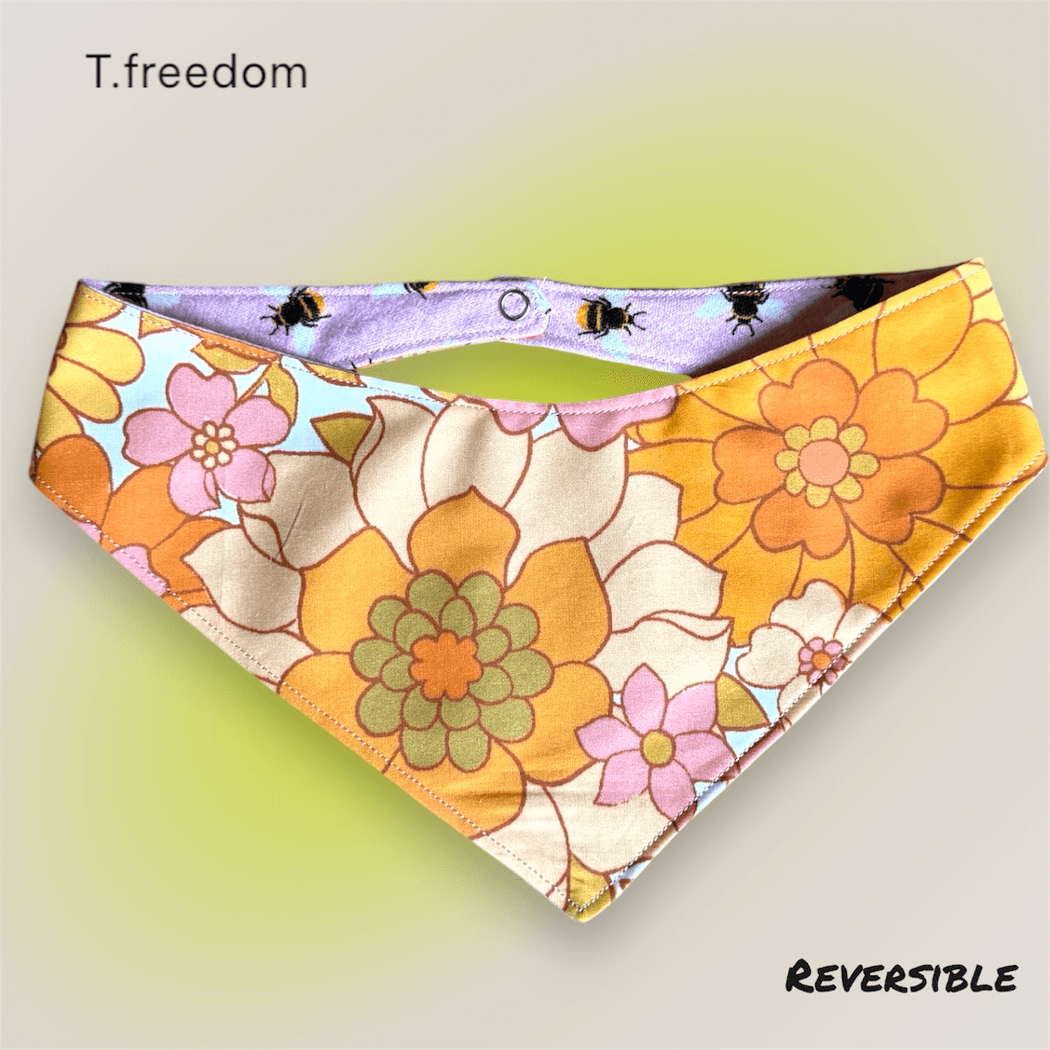 Flower Power and Honey Hour reversible dog bandana