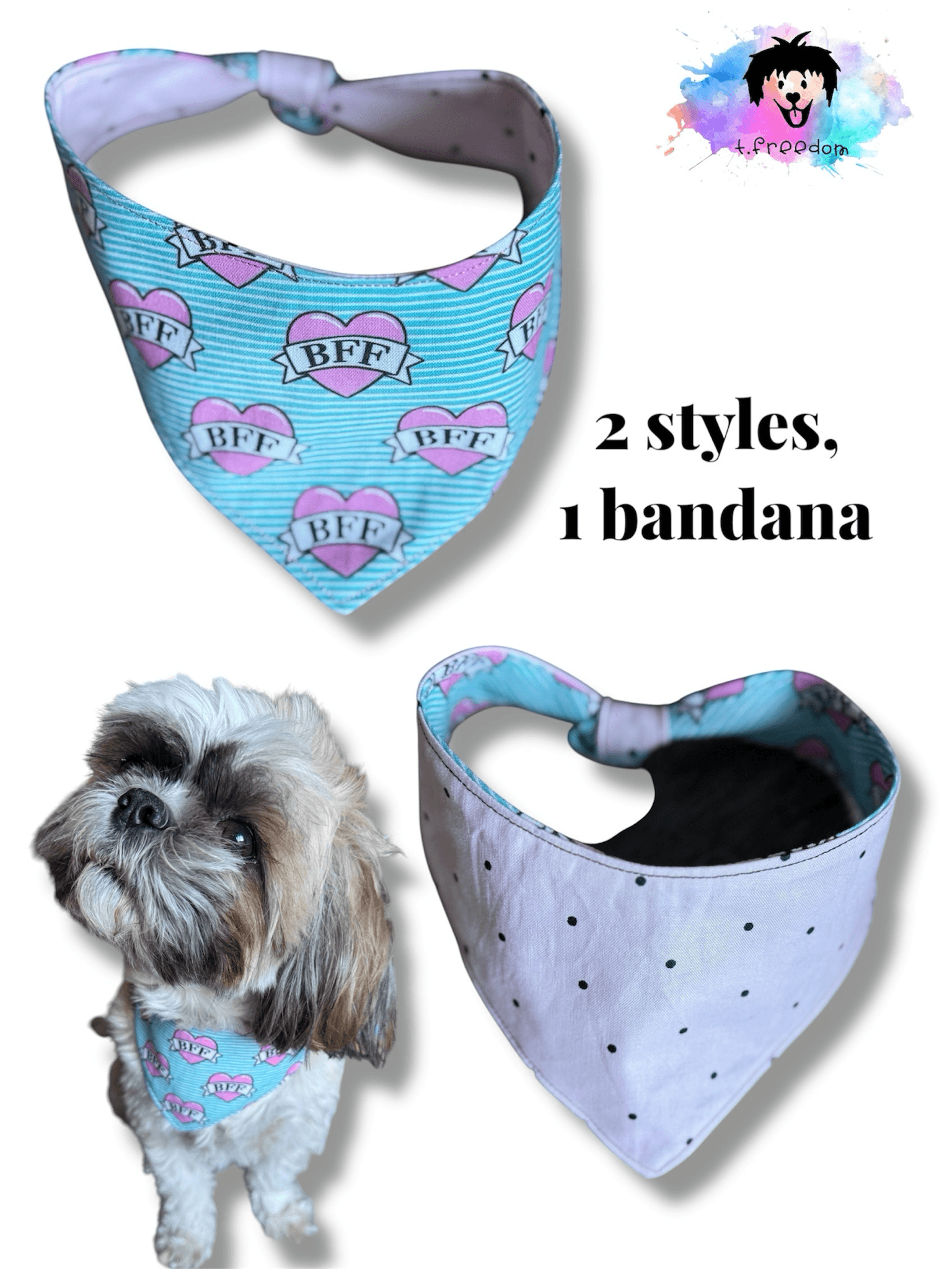 BFF & Dots Reversible Dog Bandana gallery image